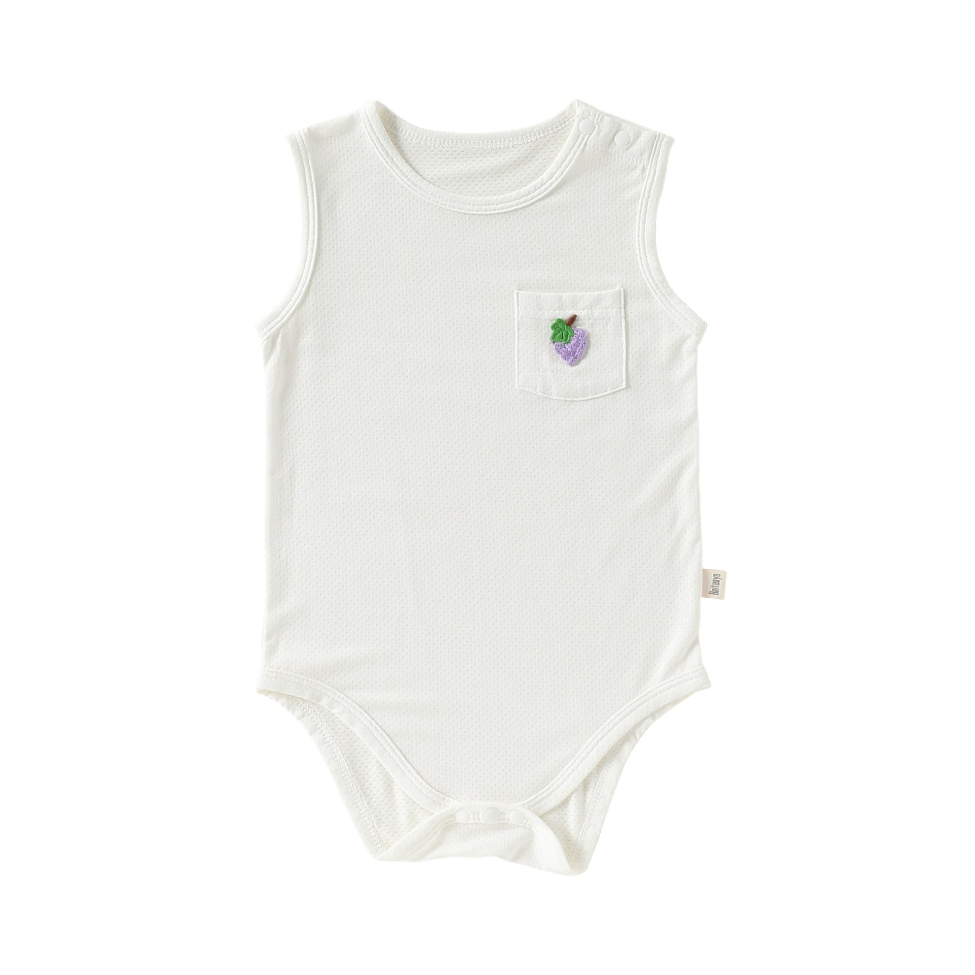 Sleeveless Pocket Modal Romper ワンポイント フルーツ ノースリーブロンパース【mh0012779】 White / 66cm Beitaoya ノースリーブロンパース