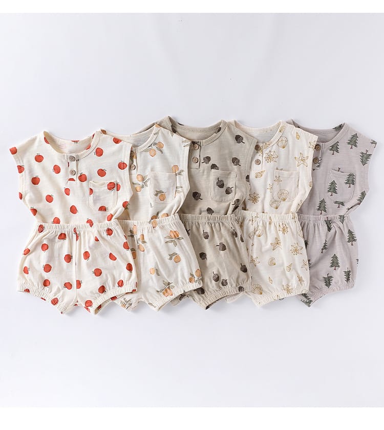 Sleeveless Pocket Top and Bloomer Set フルーツ タンクトップショートパンツセット【mh0013605】 Beitaoya ノースリーブセットアップ