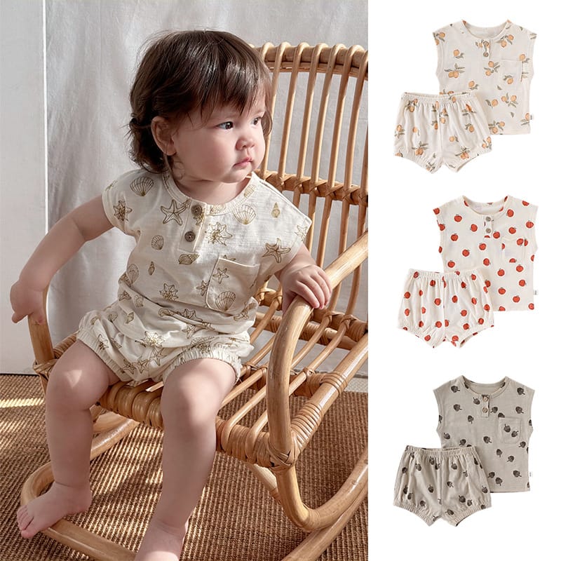 Sleeveless Pocket Top and Bloomer Set フルーツ タンクトップショートパンツセット【mh0013605】 Beitaoya ノースリーブセットアップ