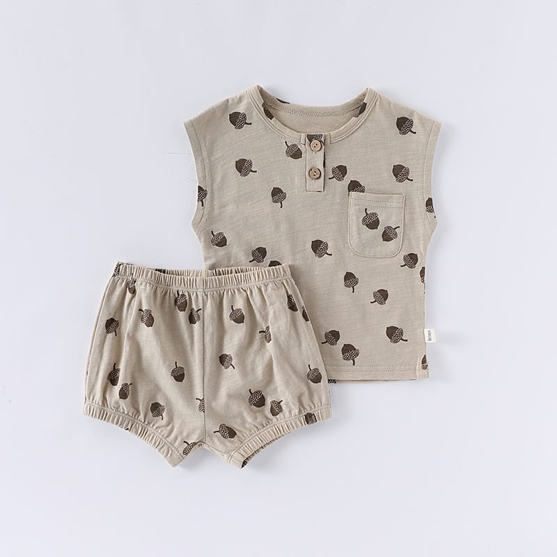 Sleeveless Pocket Top and Bloomer Set フルーツ タンクトップショートパンツセット【mh0013605】 Hazelnut / 73cm Beitaoya ノースリーブセットアップ