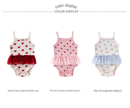 Sleeveless Ruffle Patterned Tulle Dress Romper ハート チュール ノースリーブロンパース【mh0013592】 Beitaoya ノースリーブロンパース