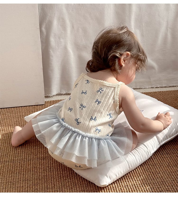 Sleeveless Ruffle Patterned Tulle Dress Romper ハート チュール ノースリーブロンパース【mh0013592】 Beitaoya ノースリーブロンパース