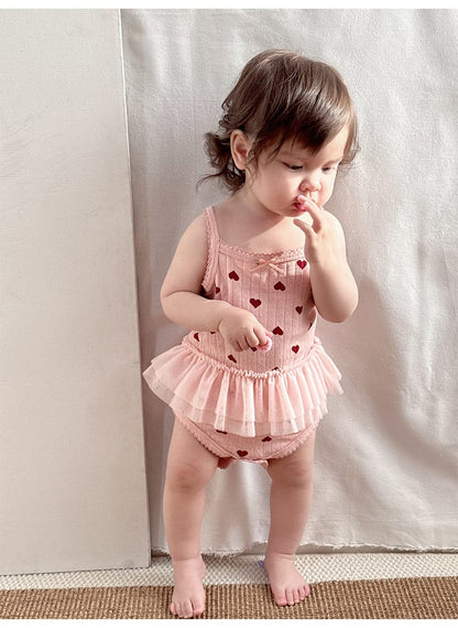 Sleeveless Ruffle Patterned Tulle Dress Romper ハート チュール ノースリーブロンパース【mh0013592】 Beitaoya ノースリーブロンパース