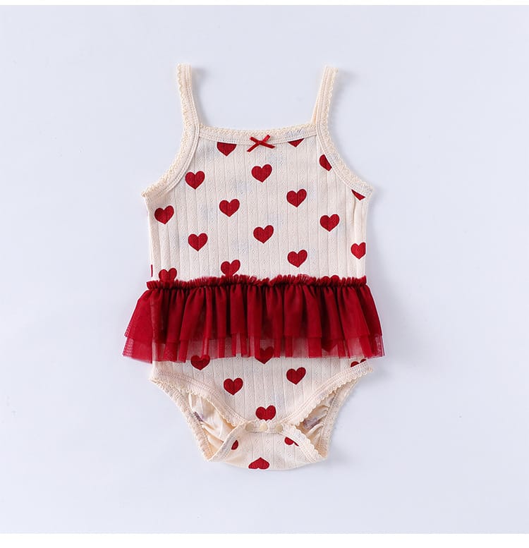 Sleeveless Ruffle Patterned Tulle Dress Romper ハート チュール ノースリーブロンパース【mh0013592】 Beitaoya ノースリーブロンパース