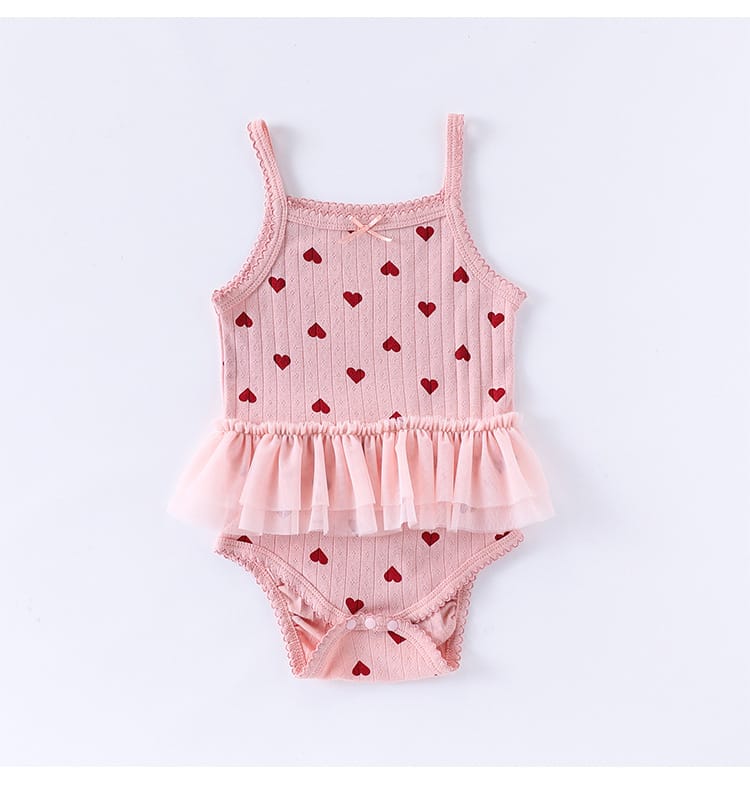 Sleeveless Ruffle Patterned Tulle Dress Romper ハート チュール ノースリーブロンパース【mh0013592】 Beitaoya ノースリーブロンパース