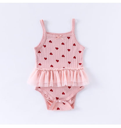 Sleeveless Ruffle Patterned Tulle Dress Romper ハート チュール ノースリーブロンパース【mh0013592】 Beitaoya ノースリーブロンパース