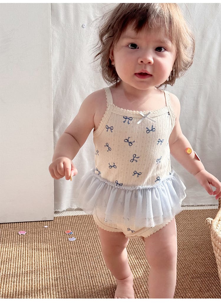 Sleeveless Ruffle Patterned Tulle Dress Romper ハート チュール ノースリーブロンパース【mh0013592】 Beitaoya ノースリーブロンパース