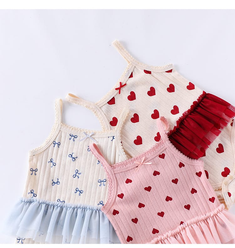 Sleeveless Ruffle Patterned Tulle Dress Romper ハート チュール ノースリーブロンパース【mh0013592】 Beitaoya ノースリーブロンパース
