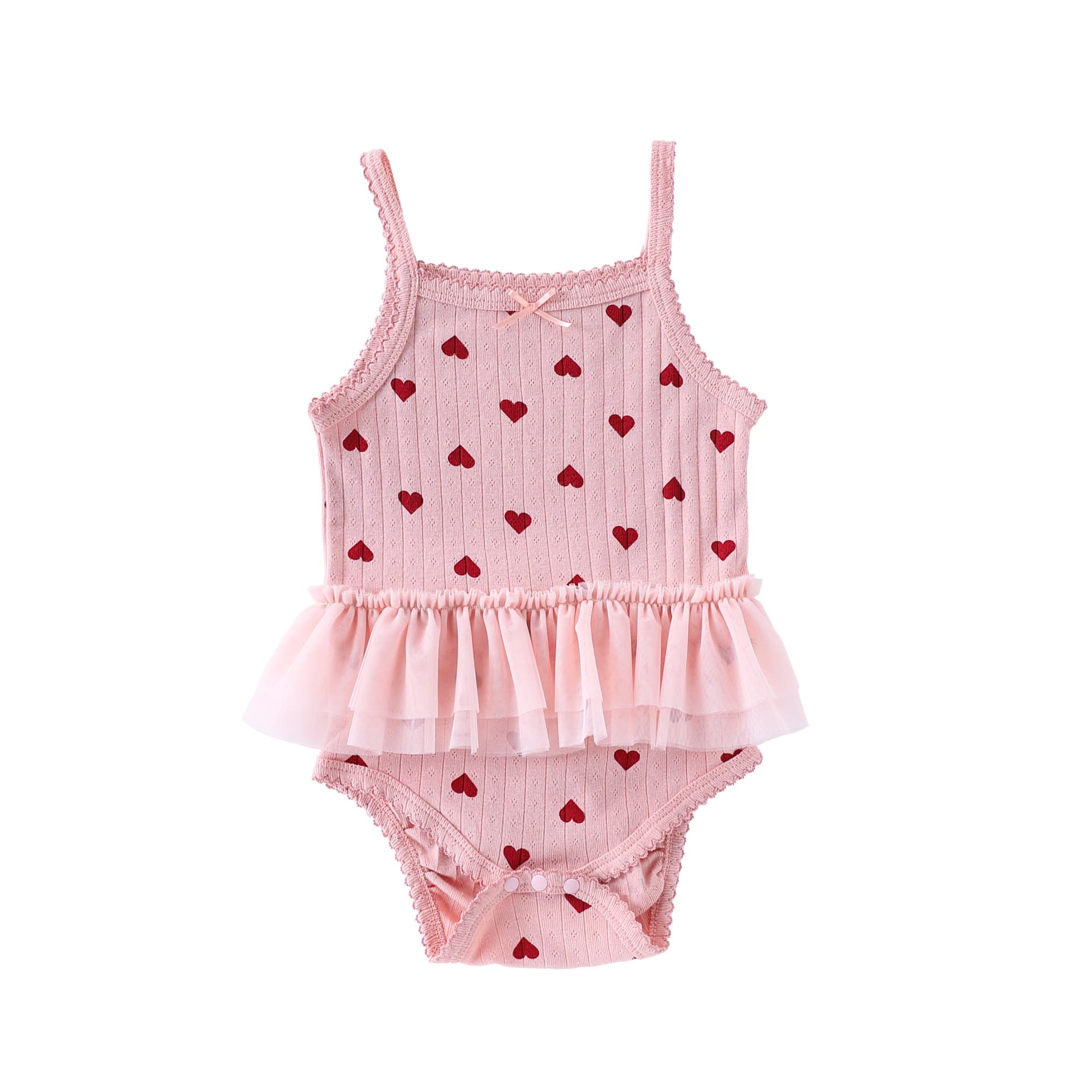 Sleeveless Ruffle Patterned Tulle Dress Romper ハート チュール ノースリーブロンパース【mh0013592】 Pink / 66cm Beitaoya ノースリーブロンパース
