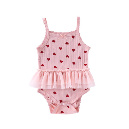 Sleeveless Ruffle Patterned Tulle Dress Romper ハート チュール ノースリーブロンパース【mh0013592】 Pink / 66cm Beitaoya ノースリーブロンパース