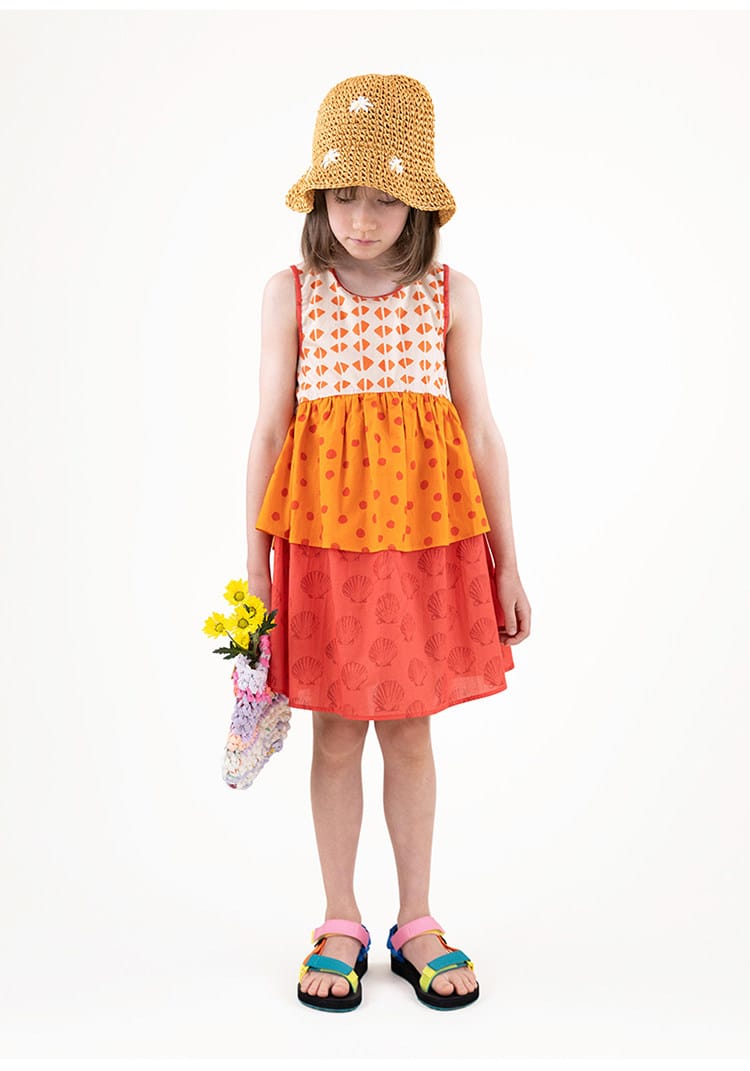 Sleeveless Ruffled Dress 幾何学模様 ノースリーブワンピース【mh0013211】 RICE & SKY ノースリーブワンピース