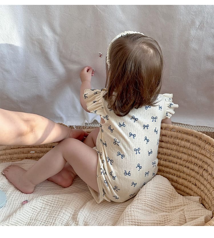 Sleeveless Ruffled Pattern Cotton Romper ハート ノースリーブロンパース【mh0013591】 Beitaoya 半袖ロンパース