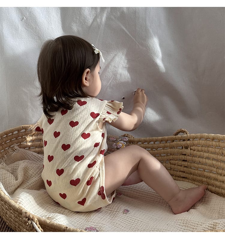 Sleeveless Ruffled Pattern Cotton Romper ハート ノースリーブロンパース【mh0013591】 Beitaoya 半袖ロンパース