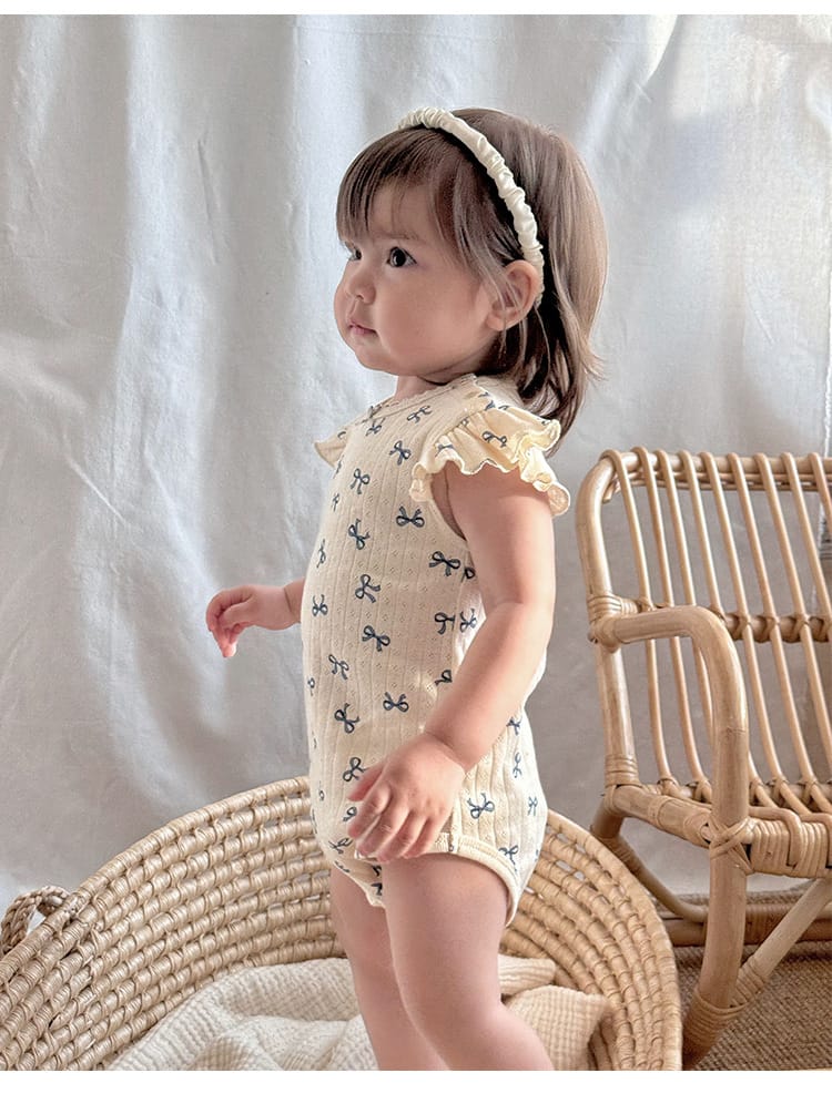 Sleeveless Ruffled Pattern Cotton Romper ハート ノースリーブロンパース【mh0013591】 Beitaoya 半袖ロンパース