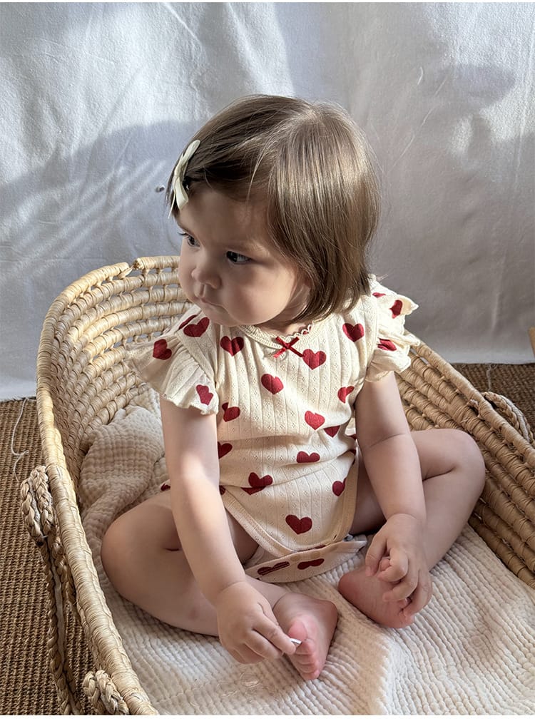 Sleeveless Ruffled Pattern Cotton Romper ハート ノースリーブロンパース【mh0013591】 Beitaoya 半袖ロンパース
