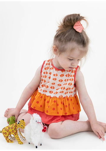 Sleeveless Ruffled Romper Dress 幾何学模様 ノースリーブロンパース【mh0013210】 RICE & SKY ノースリーブロンパース