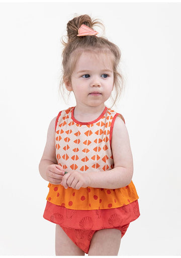 Sleeveless Ruffled Romper Dress 幾何学模様 ノースリーブロンパース【mh0013210】 RICE & SKY ノースリーブロンパース