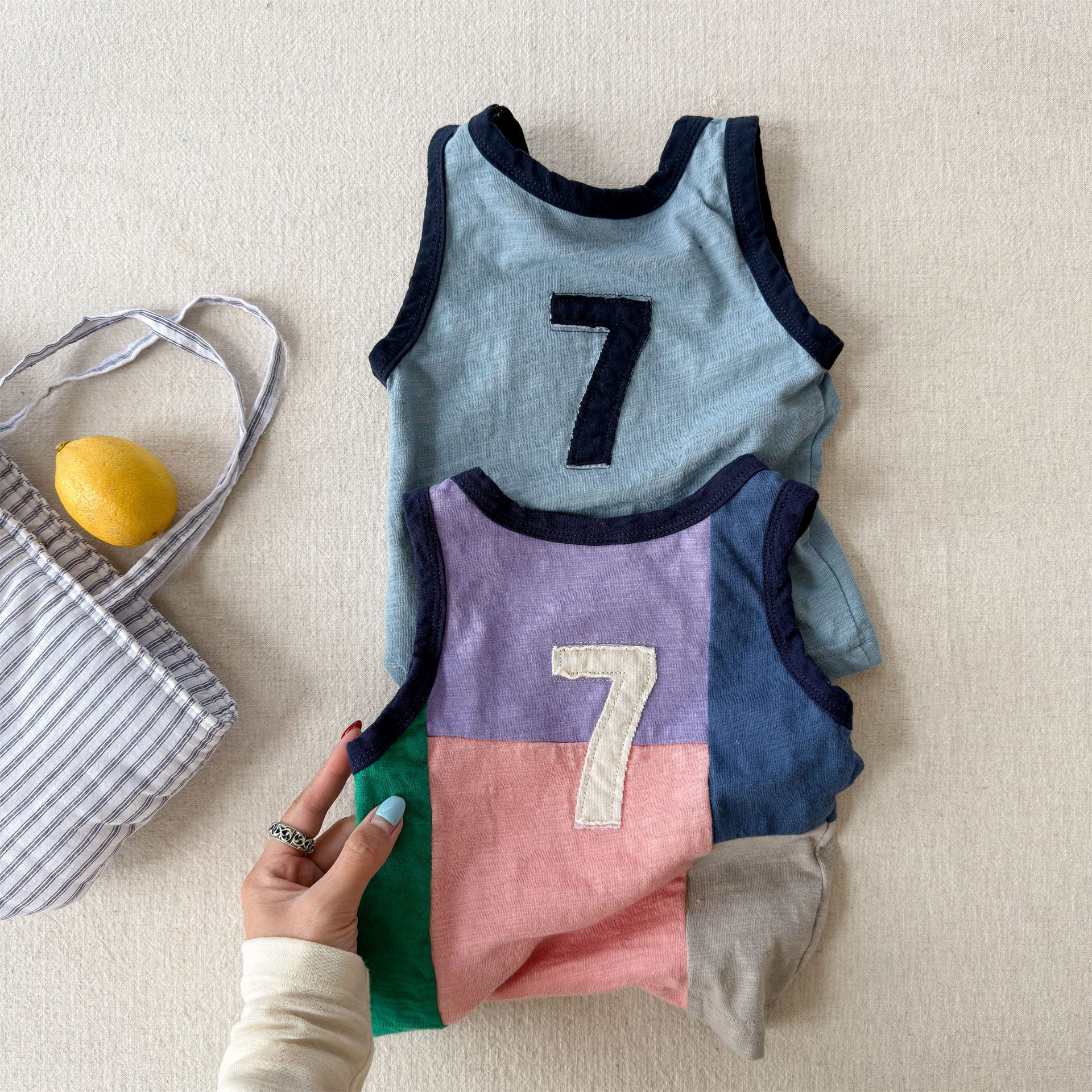 Sleeveless Slub Cotton Tank Top ブロックチェック タンクトップ【mh0013449】 ADbaby タンクトップ・キャミソール・ノースリーブトップス
