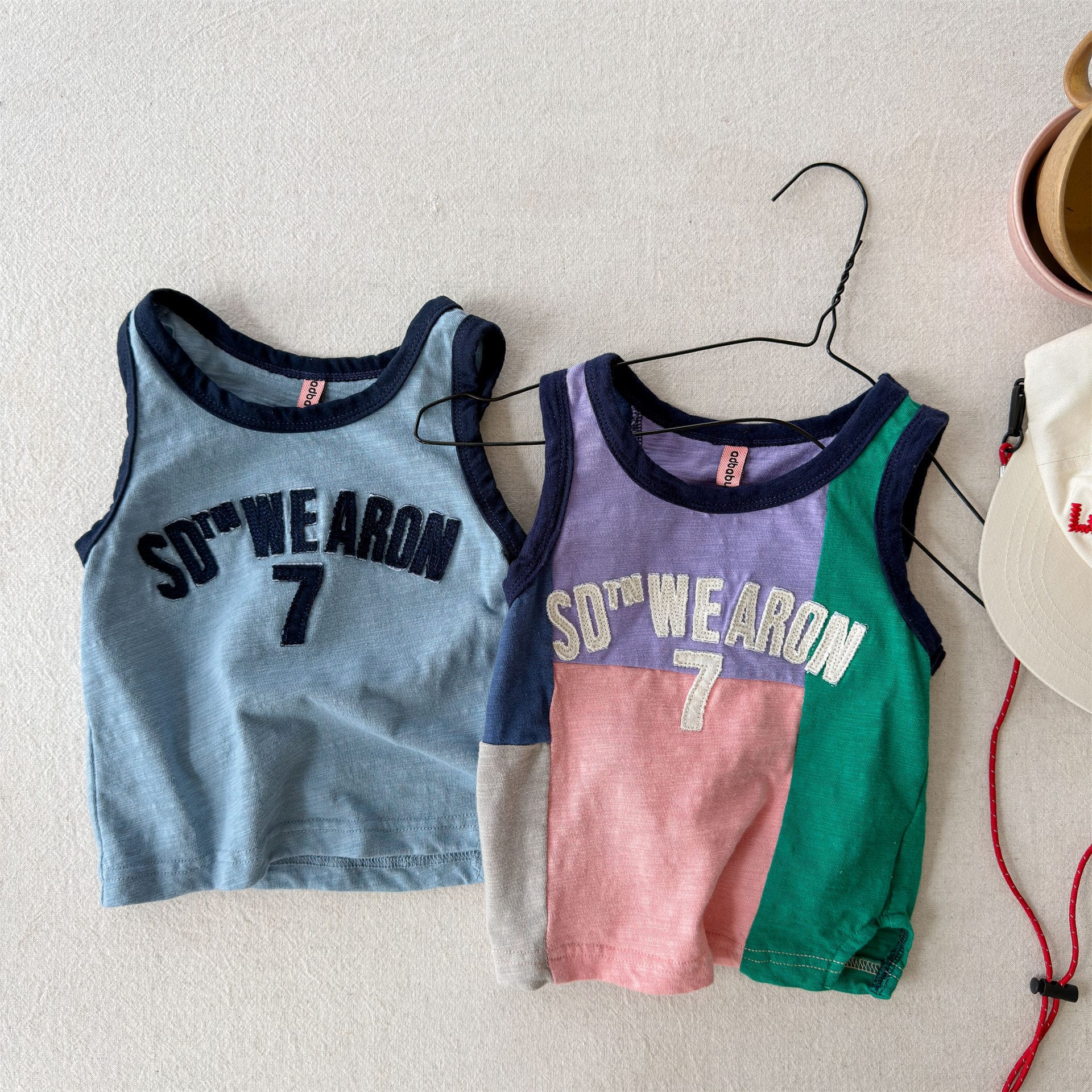 Sleeveless Slub Cotton Tank Top ブロックチェック タンクトップ【mh0013449】 ADbaby タンクトップ・キャミソール・ノースリーブトップス
