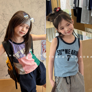 Sleeveless Slub Cotton Tank Top ブロックチェック タンクトップ【mh0013449】 ADbaby タンクトップ・キャミソール・ノースリーブトップス
