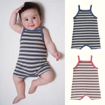 Sleeveless Striped Cotton Romper ボーダー ノースリーブロンパース【mh0013500】 Beitaoya ノースリーブロンパース