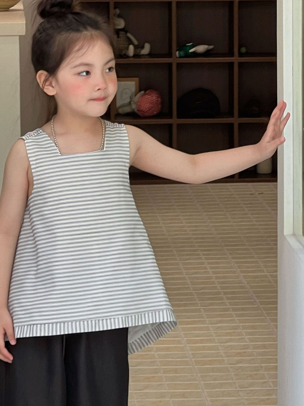 Sleeveless Striped Shirt Long Pants ノースリーブシャツ ロングパンツ【mh0013294】 Mu Zika ノースリーブセットアップ