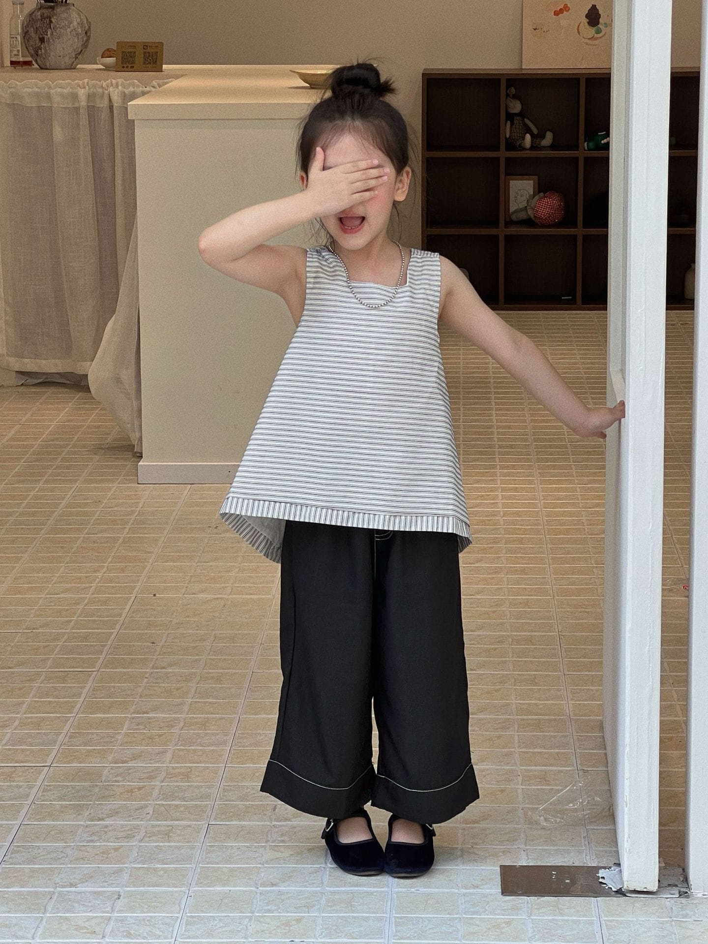 Sleeveless Striped Shirt Long Pants ノースリーブシャツ ロングパンツ【mh0013294】 Mu Zika ノースリーブセットアップ
