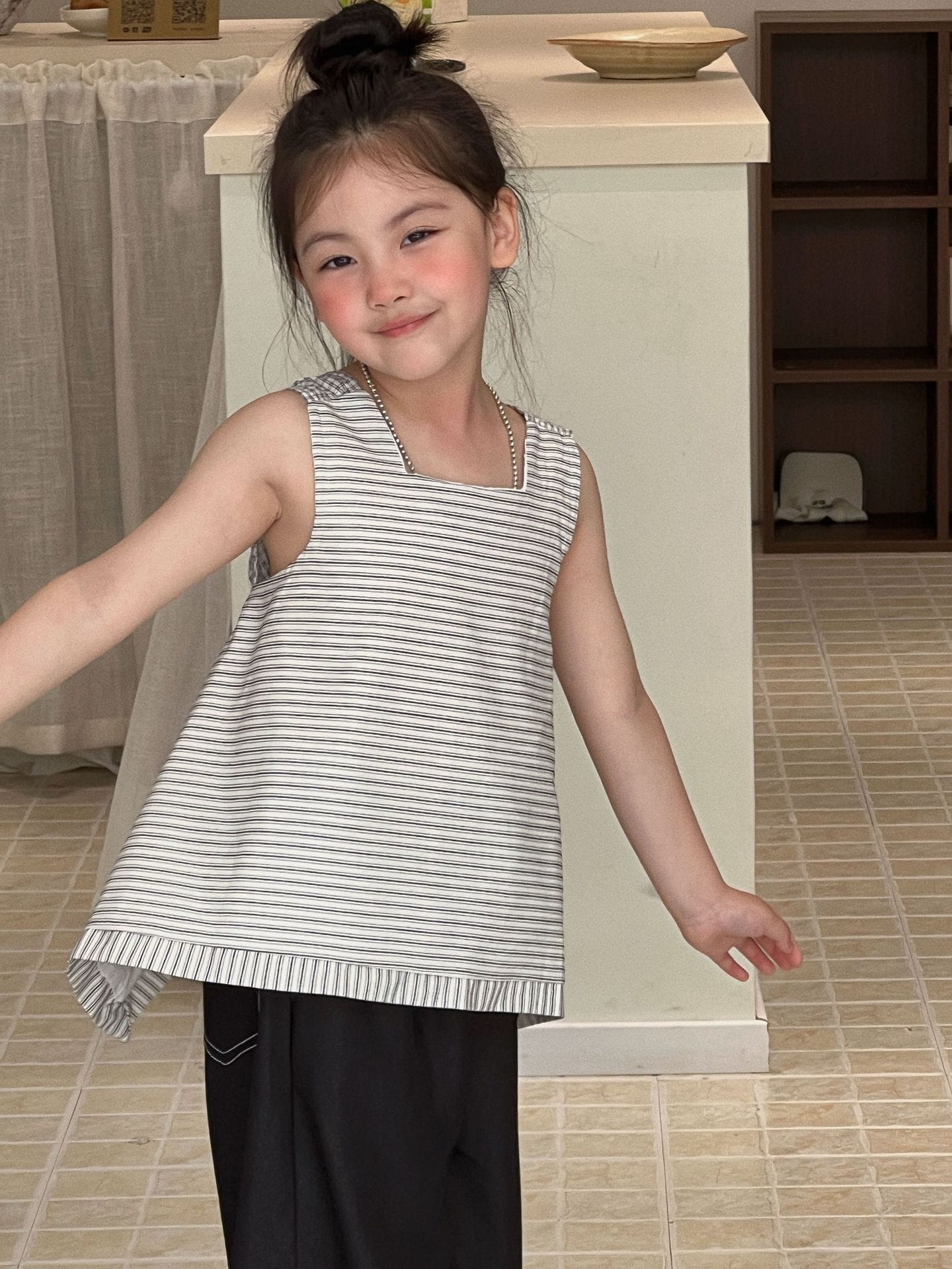 Sleeveless Striped Shirt Long Pants ノースリーブシャツ ロングパンツ【mh0013294】 Mu Zika ノースリーブセットアップ