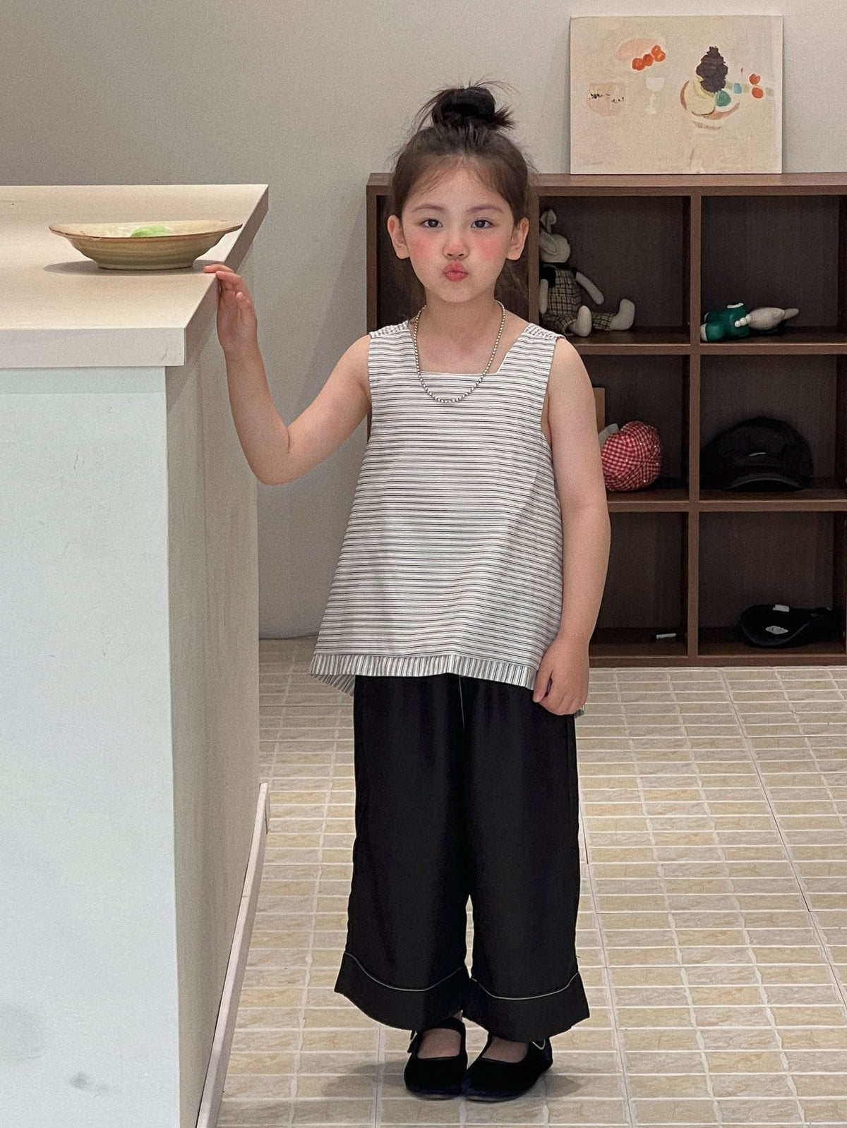 Sleeveless Striped Shirt Long Pants ノースリーブシャツ ロングパンツ【mh0013294】 Mu Zika ノースリーブセットアップ