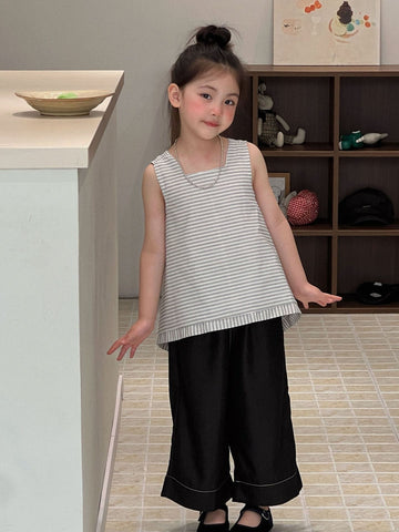 Sleeveless Striped Shirt Long Pants ノースリーブシャツ ロングパンツ【mh0013294】 Mu Zika ノースリーブセットアップ