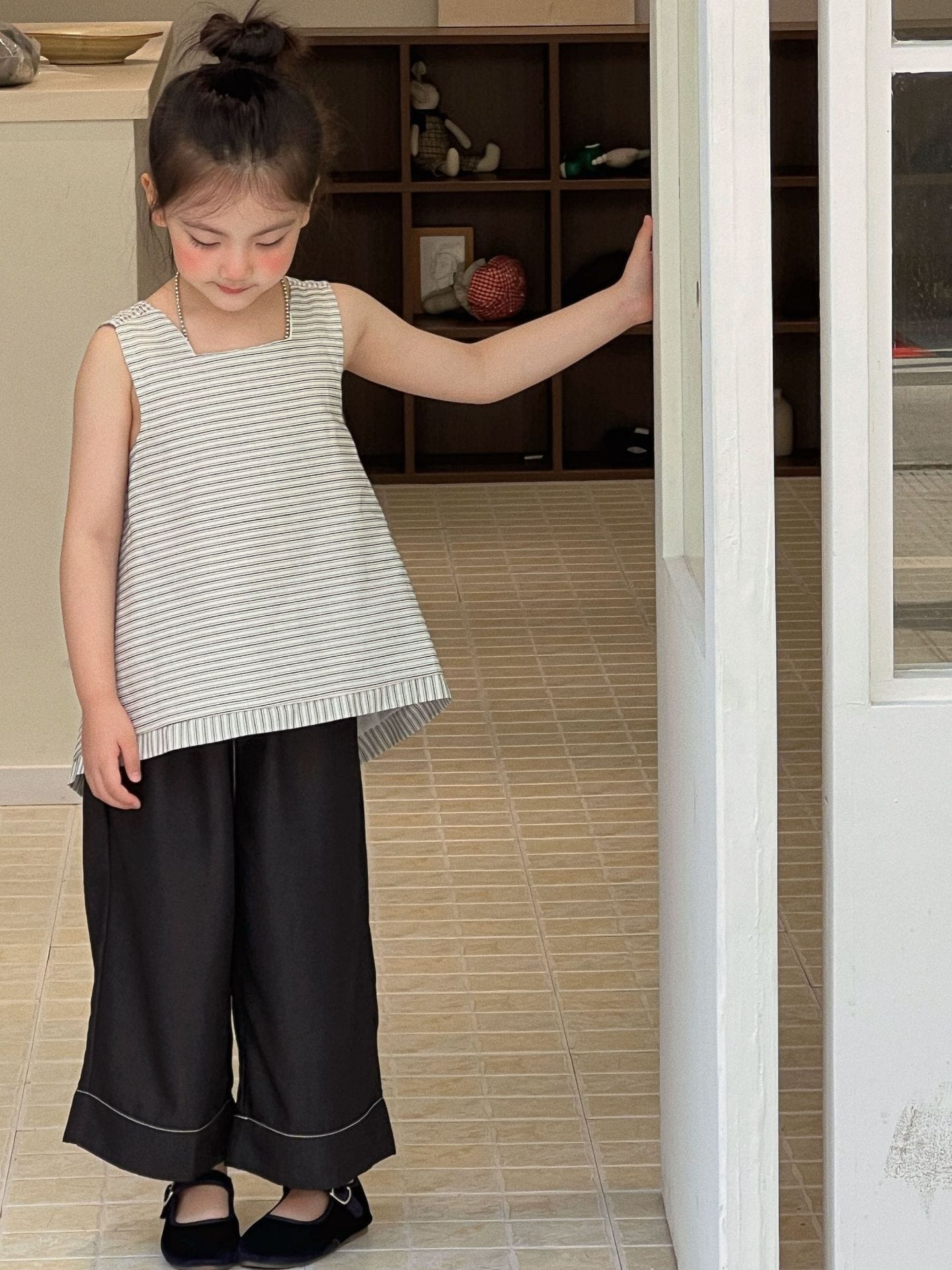 Sleeveless Striped Shirt Long Pants ノースリーブシャツ ロングパンツ【mh0013294】 Pants / 90cm Mu Zika ノースリーブセットアップ