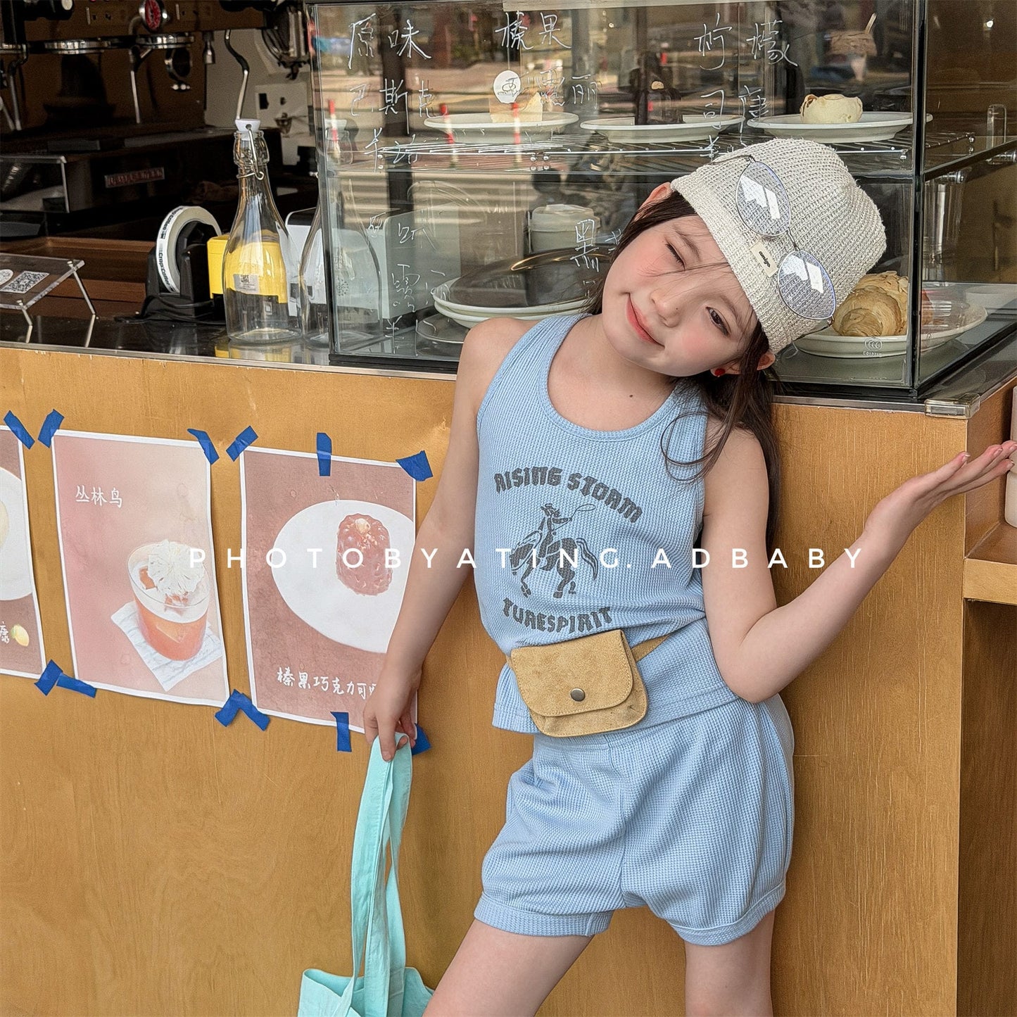 Sleeveless Waffle Logo Tank Shorts Set アメカジ タンクトップ ショートパンツ セット【mh0013451】 ADbaby ノースリーブセットアップ