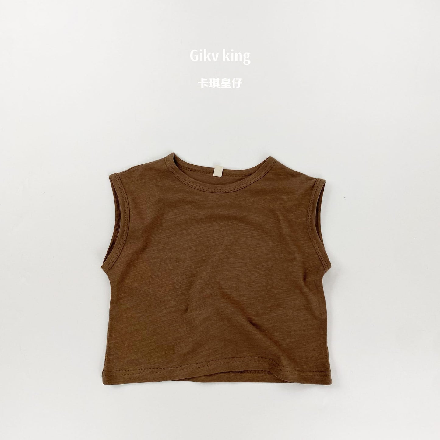 Slub Textured Bamboo Cotton Tank Top シンプル 無地 ノースリーブTシャツ【mh0012836】 Coffee / 80cm Gikv king タンクトップ・キャミソール・ノースリーブトップス