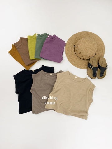 Slub Textured Bamboo Cotton Tank Top シンプル 無地 ノースリーブTシャツ【mh0012836】 Gikv king タンクトップ・キャミソール・ノースリーブトップス