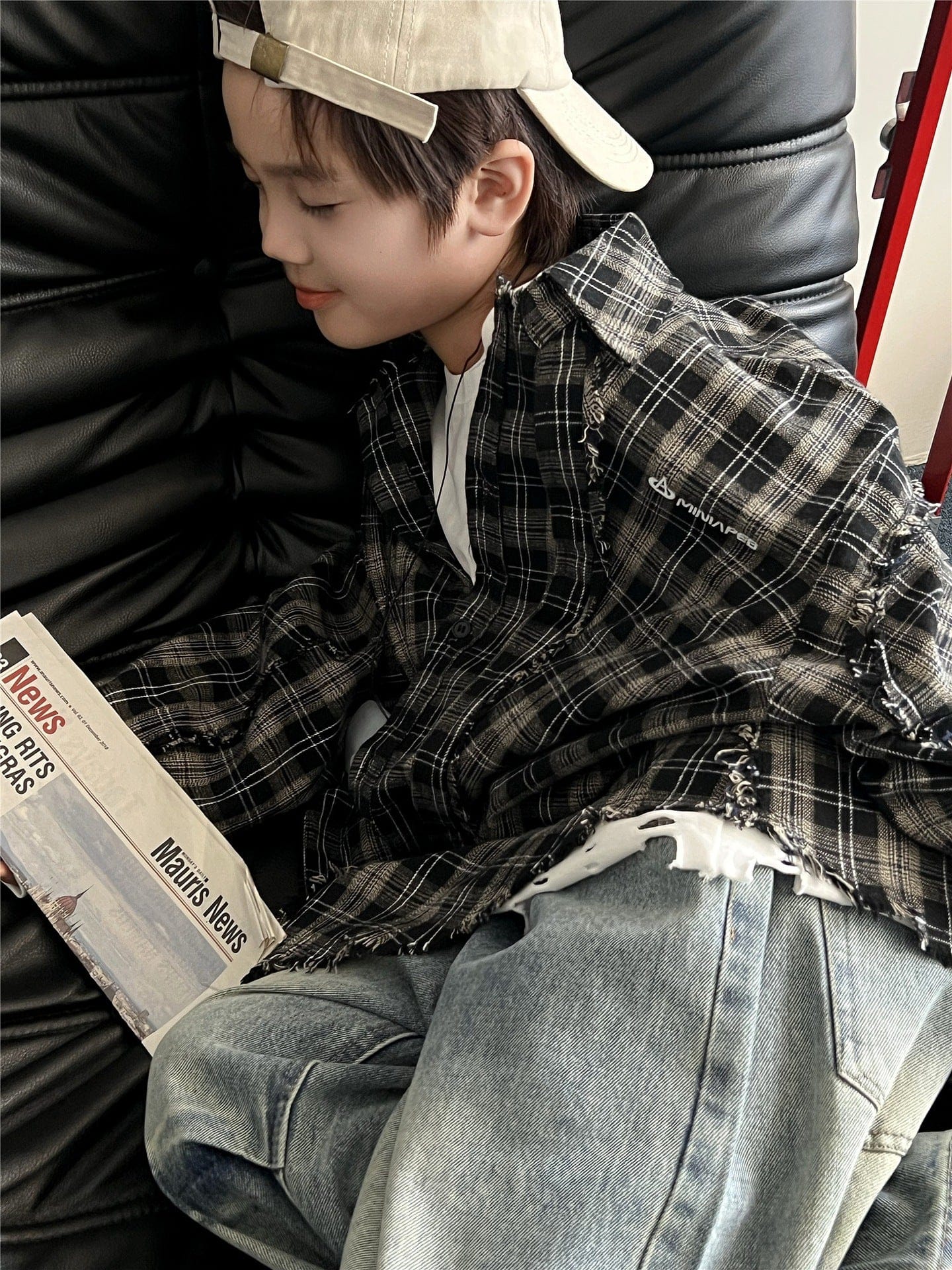 長袖シャツ・ブラウス Check / 90cm キッズトップス チェックカットオフ長袖シャツ【mh0009138】