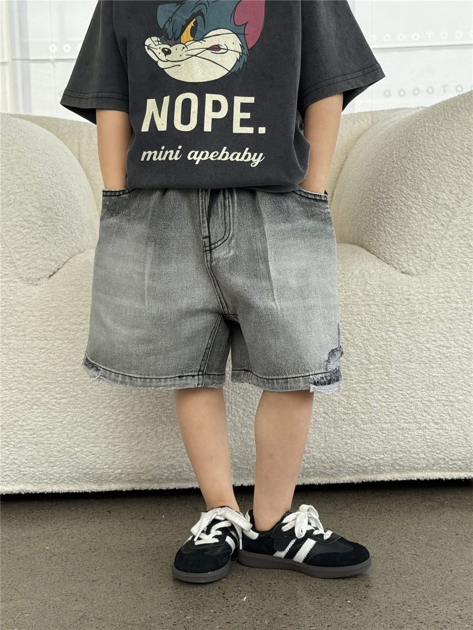 ハーフパンツ・ショートパンツ Dark Gray / 100cm ダメージブラックデニムハーフパンツ【mh0009953】