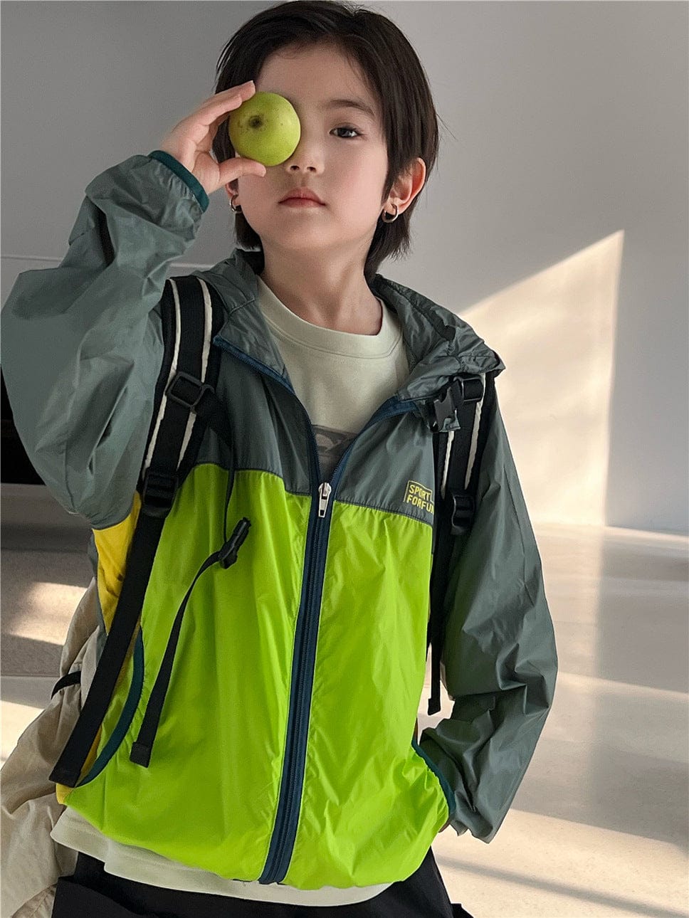 ショートコート・ジャケット・ジャンパー Green / 100cm パッチワークフーディウィンドブレーカージャケット【mh0009947】