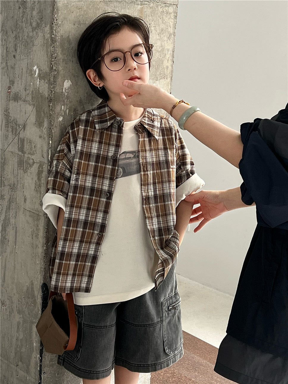 半袖シャツ・ブラウス Khaki / 100cm レトロチェック半袖シャツ【mh0009958】