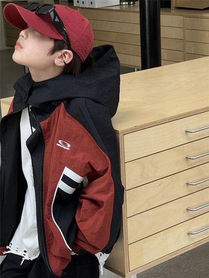 ショートコート・ジャケット・ジャンパー キッズアウター カラーブロックパッチワークジップアップウィンドブレーカーブルゾンジャケット【mh0009130】