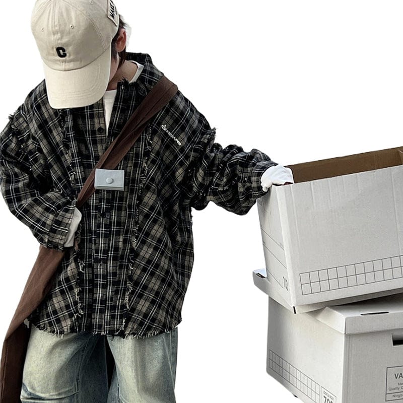 長袖シャツ・ブラウス キッズトップス チェックカットオフ長袖シャツ【mh0009138】