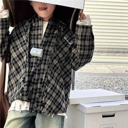 長袖シャツ・ブラウス キッズトップス チェックカットオフ長袖シャツ【mh0009138】