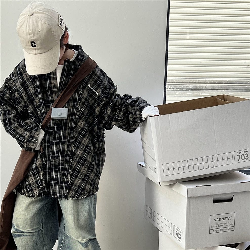 長袖シャツ・ブラウス キッズトップス チェックカットオフ長袖シャツ【mh0009138】