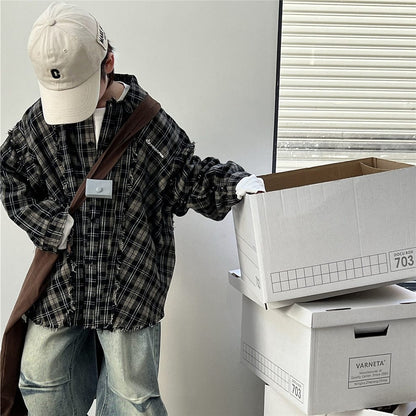 長袖シャツ・ブラウス キッズトップス チェックカットオフ長袖シャツ【mh0009138】