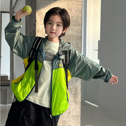 ショートコート・ジャケット・ジャンパー パッチワークフーディウィンドブレーカージャケット【mh0009947】