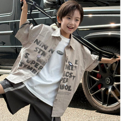 半袖シャツ・ブラウス ステンシルプリントビッグシルエット半袖シャツ【mh0009954】