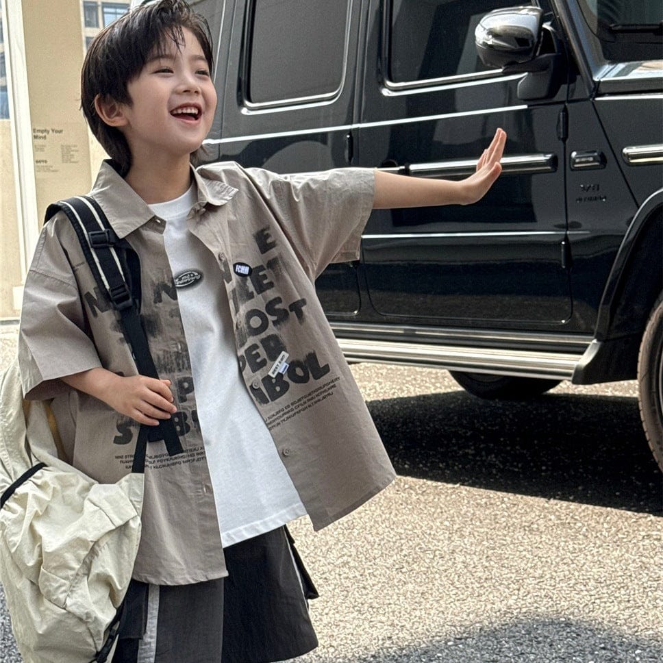 半袖シャツ・ブラウス ステンシルプリントビッグシルエット半袖シャツ【mh0009954】