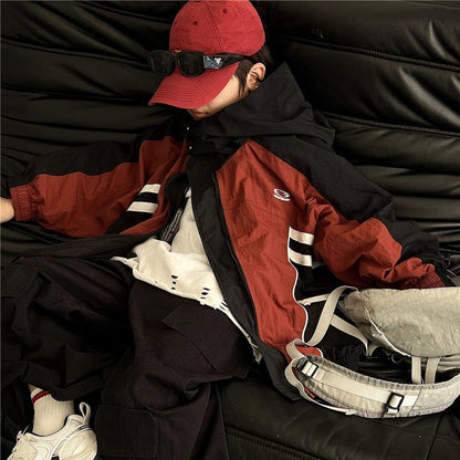 ショートコート・ジャケット・ジャンパー Red / 100cm キッズアウター カラーブロックパッチワークジップアップウィンドブレーカーブルゾンジャケット【mh0009130】