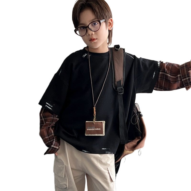 長袖シャツ・ブラウス キッズトップス チェックシャツドッキング長袖Tシャツ【mh0009136】