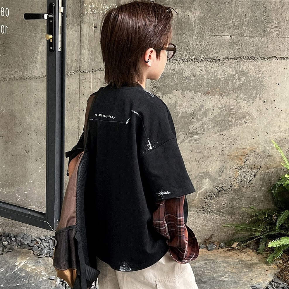 長袖シャツ・ブラウス キッズトップス チェックシャツドッキング長袖Tシャツ【mh0009136】