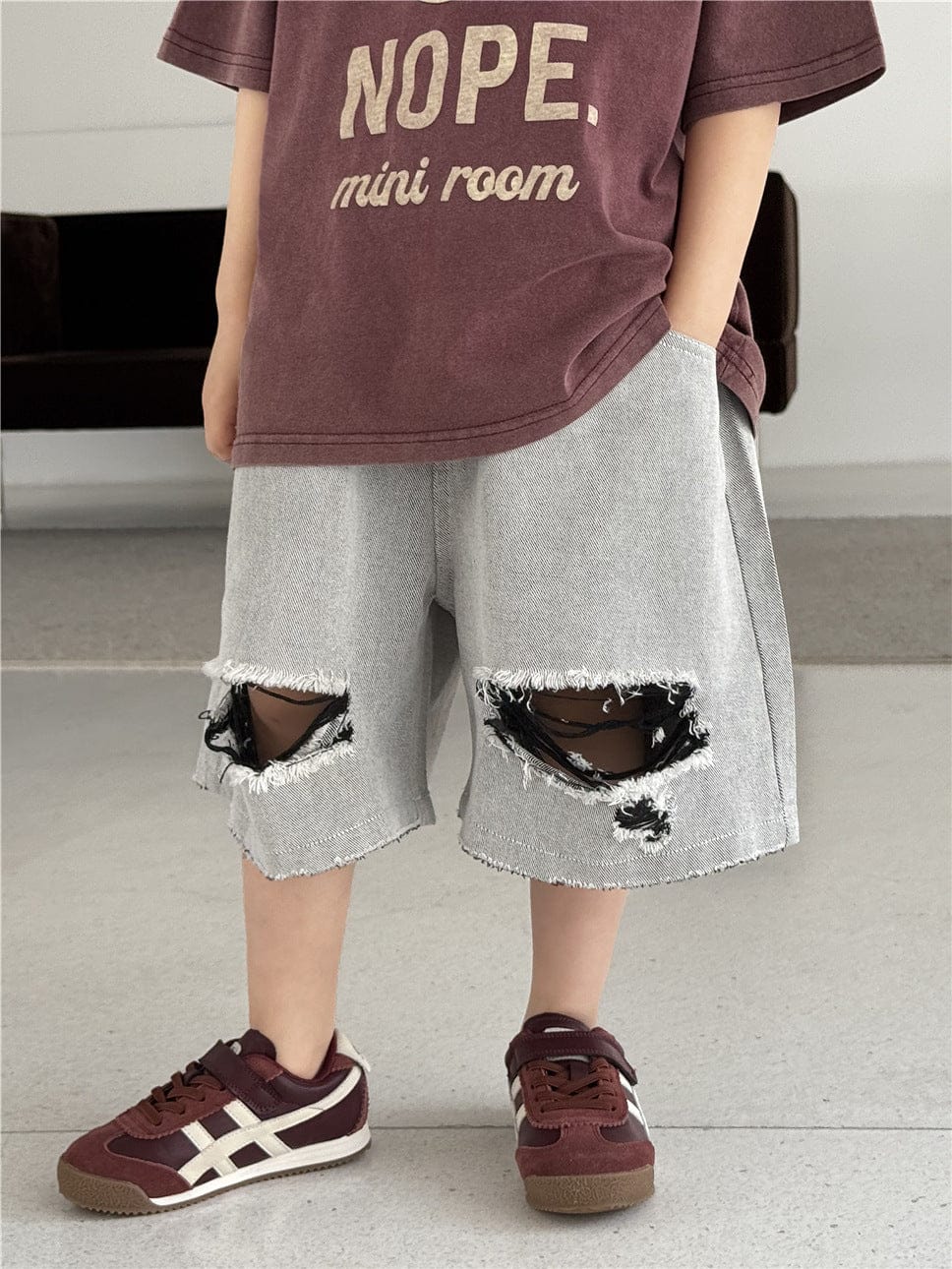 ハーフパンツ・ショートパンツ White Gray / 100cm ダメージ加工ハンパ丈パンツ【mh0009959】